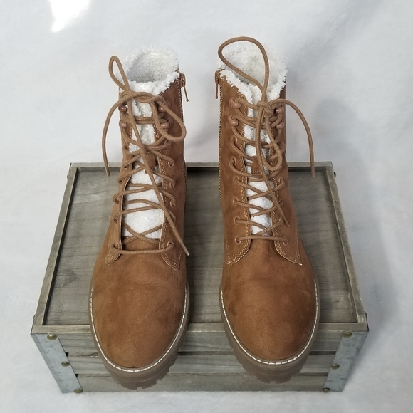 Universal Thread Tessie Faux Fur Trim Outdoor Boots Suedr Zip Up Cognac … - Picture 4 of 11